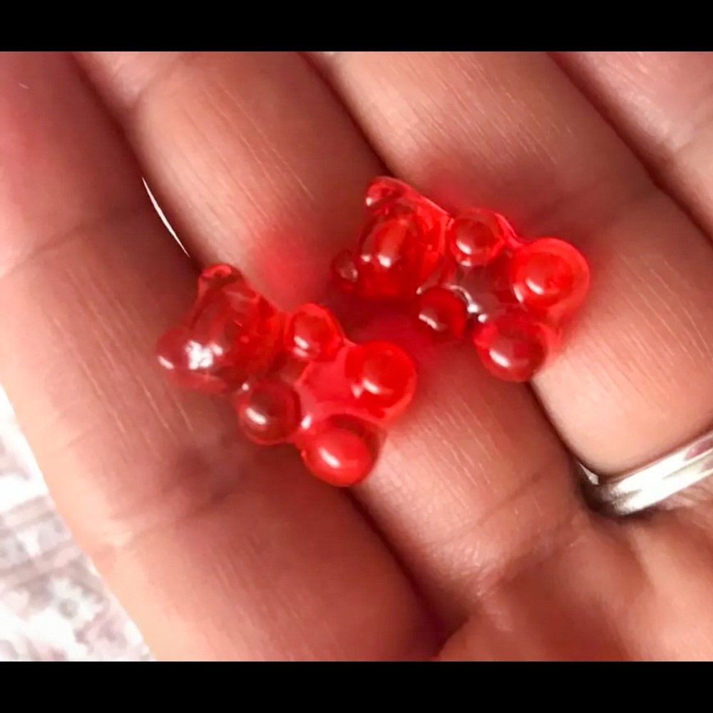 🆕 Red Gummy Bears Sterling Silver Stud Earrings - Picture 4 of 13